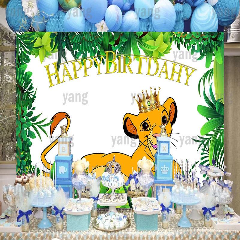 Lovely Custom Cartoon Disney Lion King Crowm Baby Simba Jungle Forest Backdrop Birthday Party Decoration Photography Background