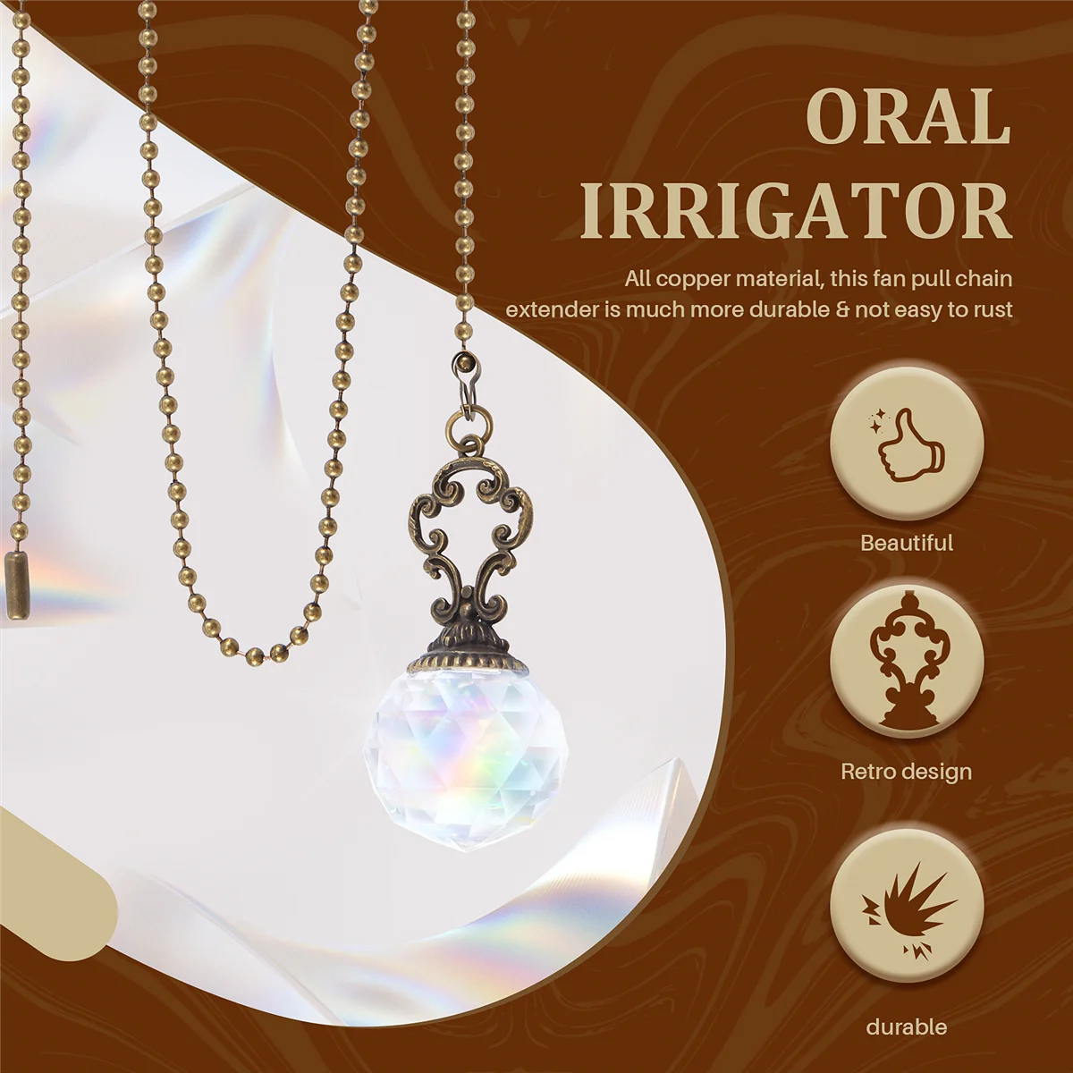 مجموعة من 2 سلسلة مروحة سقف شفافة على الطراز العتيق تسحب كرة بريزم كريستالية ساخنة