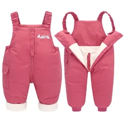 Girls Boys Warm Overalls 2023 Winter Children Thick Pants Baby Girl Jumpsuit For 1-4 Years High Quality Kids Ski Down Overalls