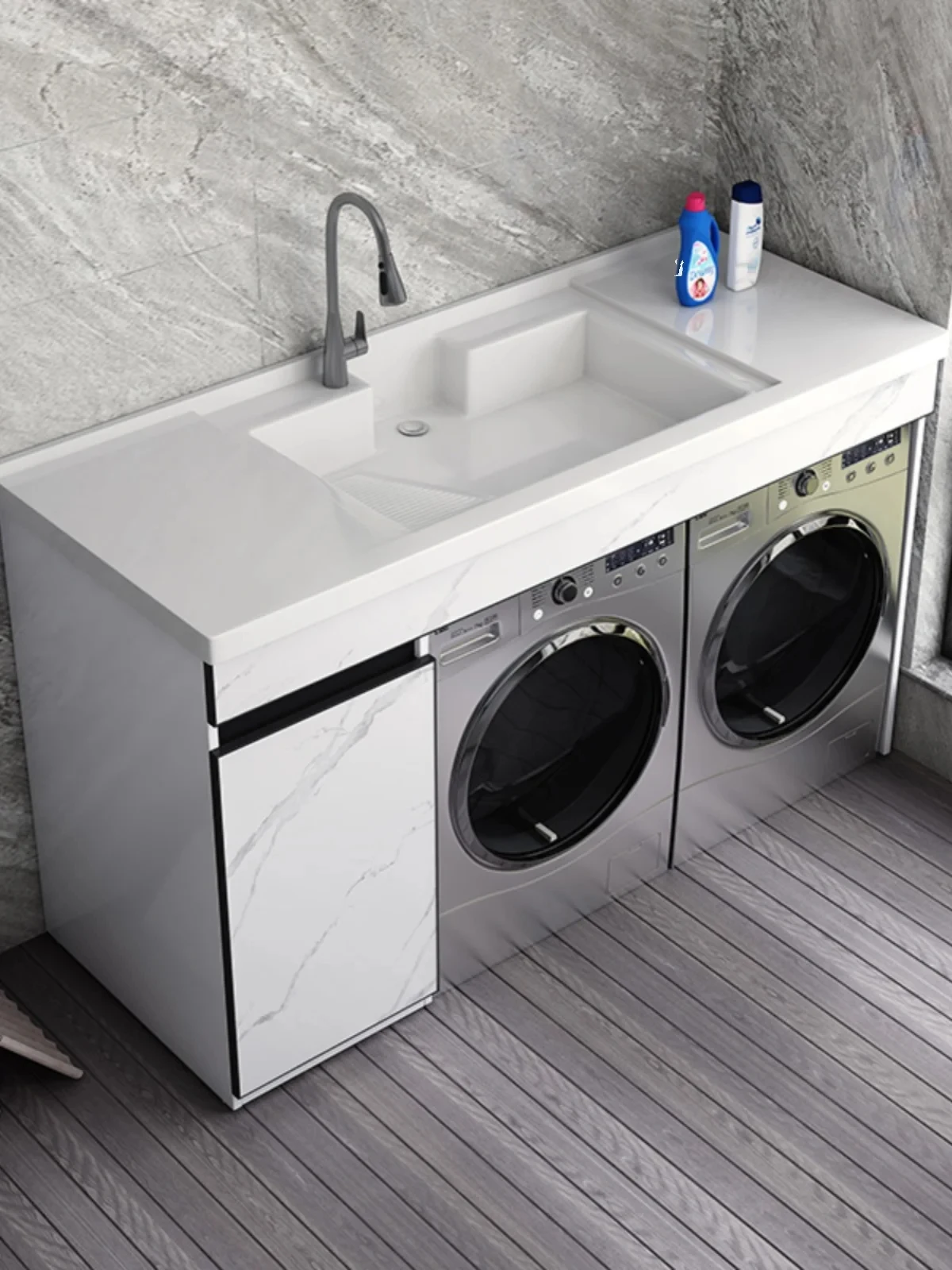 Balconyhoneycomb aluminum washing machine integrated cabinet small apartment laundry table with washboard combination wash basin