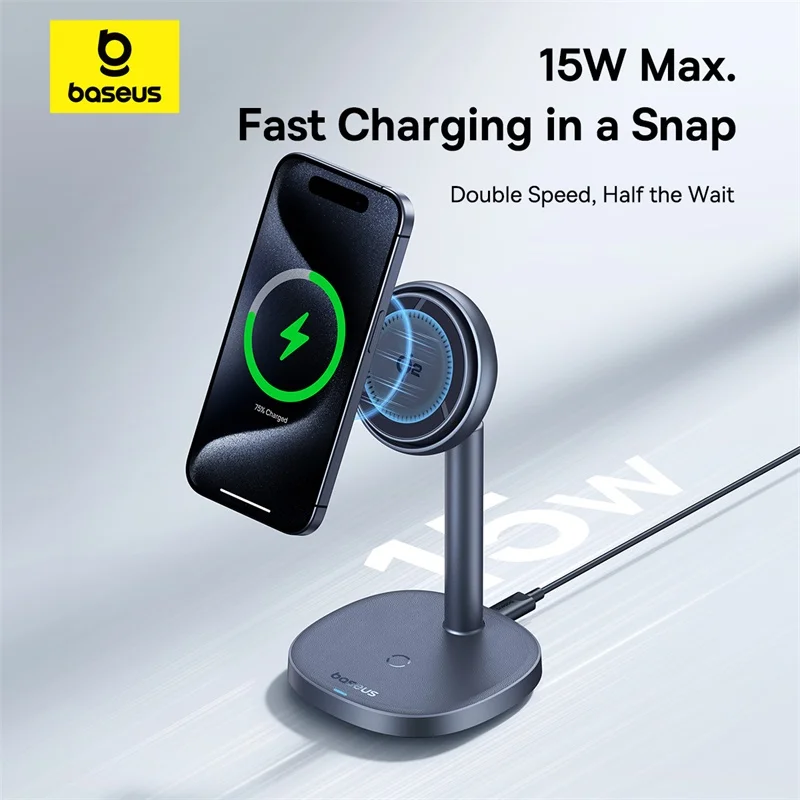 Baseus Qi2 15W Magnetic Wireless Charger 20W 2-in-1 Phone Earphone Wireless Charging Stand For iPhone 12 13 14 15  AirPods Pro