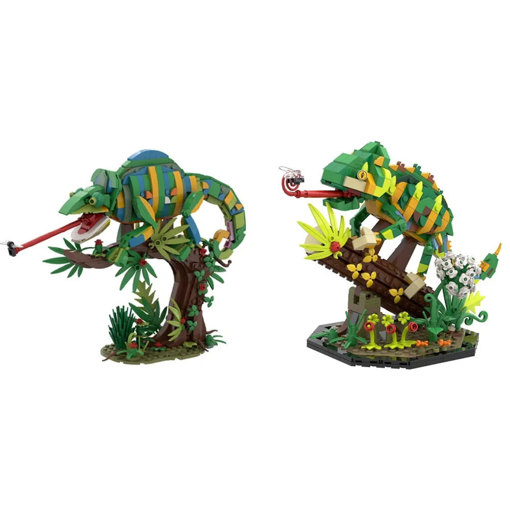

MOC Chameleon Building Blocks Model Tropical Rainforest Animal World Stealth Lizard Chameleon Bricks Assemble Toys Kids DIY Gift
