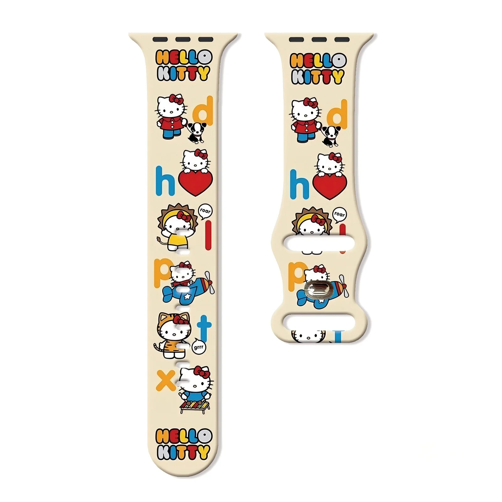 

Sanrio игривый многоцветный ремешок с принтом «Hello Kitty» для Apple Watch Series 11/10/9/8/7/SE, мягкий силиконовый ремешок 45 мм 44 мм 42 мм