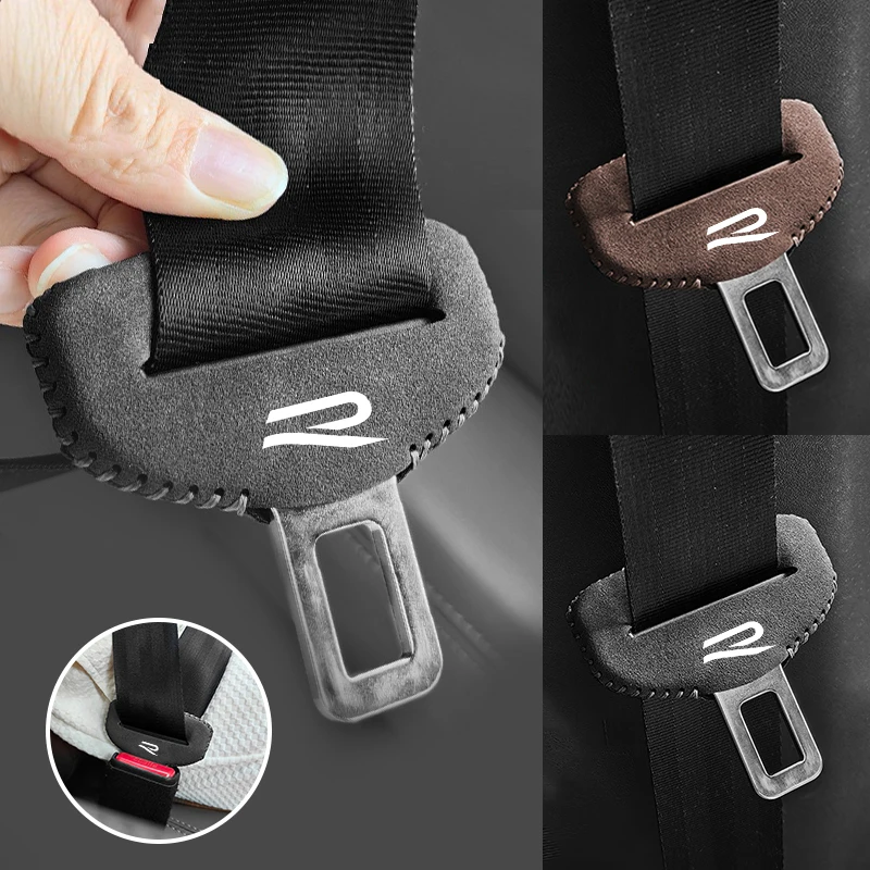 

2pcs Suede Car Logo Seat Safety Belt Buckle Cover For VW R R-line GTI Polo Golf Passat Tiguan Arteon Touareg Taigo Caddy GTD