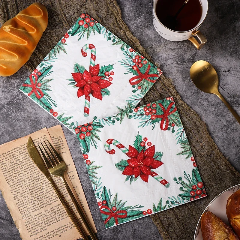 Colourful Printed Christmas Tree Printed Tissue Paper Christmas Birthday Party Table Decoration Paper 10/20pcs/Pac 33*33cm 2-Ply