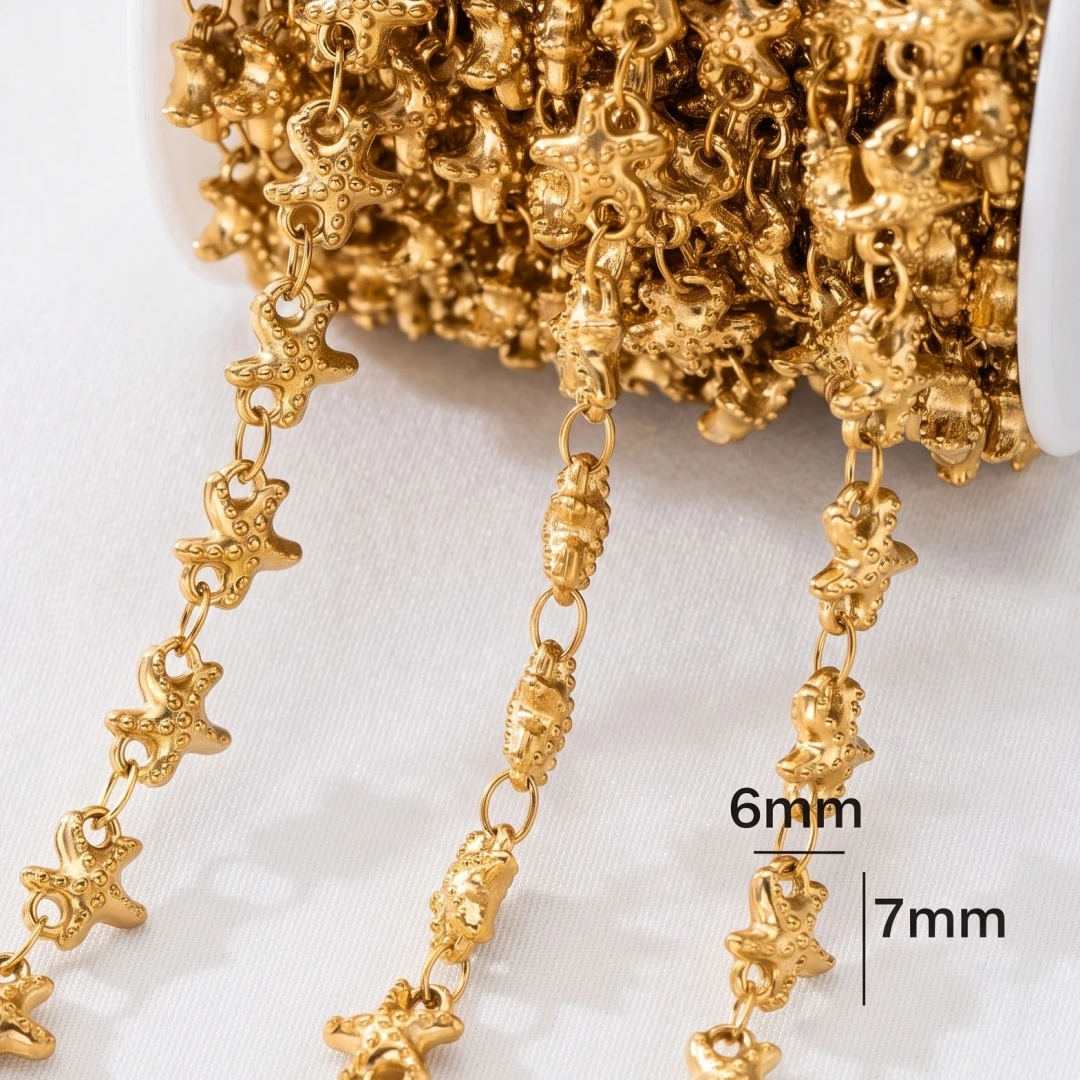 0,5 Meter/1 Meter Gold Seestern Delfin Schmuckkette Edelstahlkette Großpackung klobige Gliederketten für Halsketten Armbänder Bastelarbeiten – Detail 2