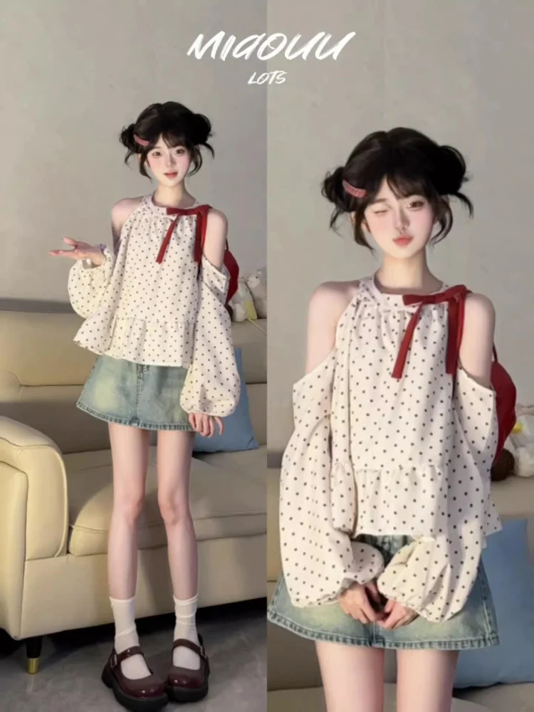 

Long Sleeve Shirts Womens Lace Polka Dot Relaxed Fit Formal Minimalist Feminine Comfortable Romantic Elegant Daily Vacation Work