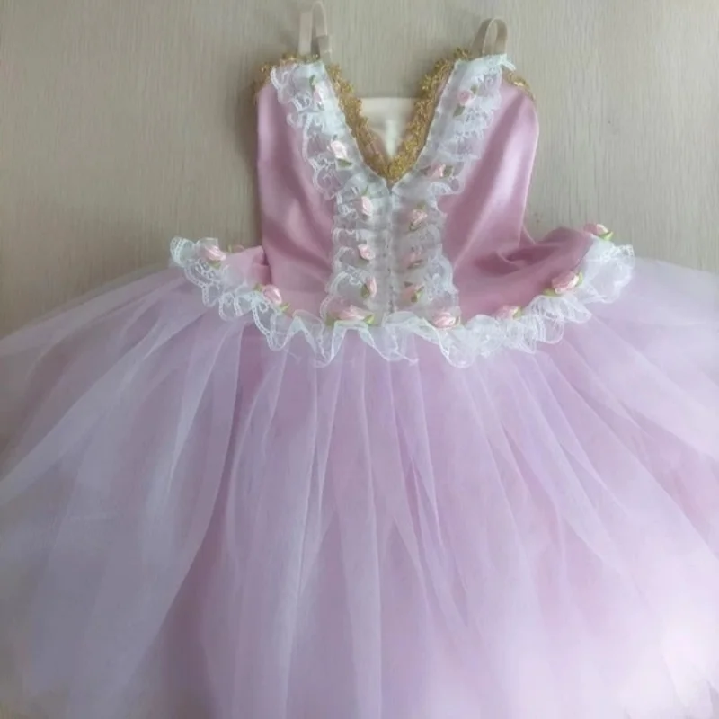 

Pink Ballet Dress Girls Kids Romantic Tutu Long Ballerina Dress Performance Ballet Dance Contemporary Costumes Girls