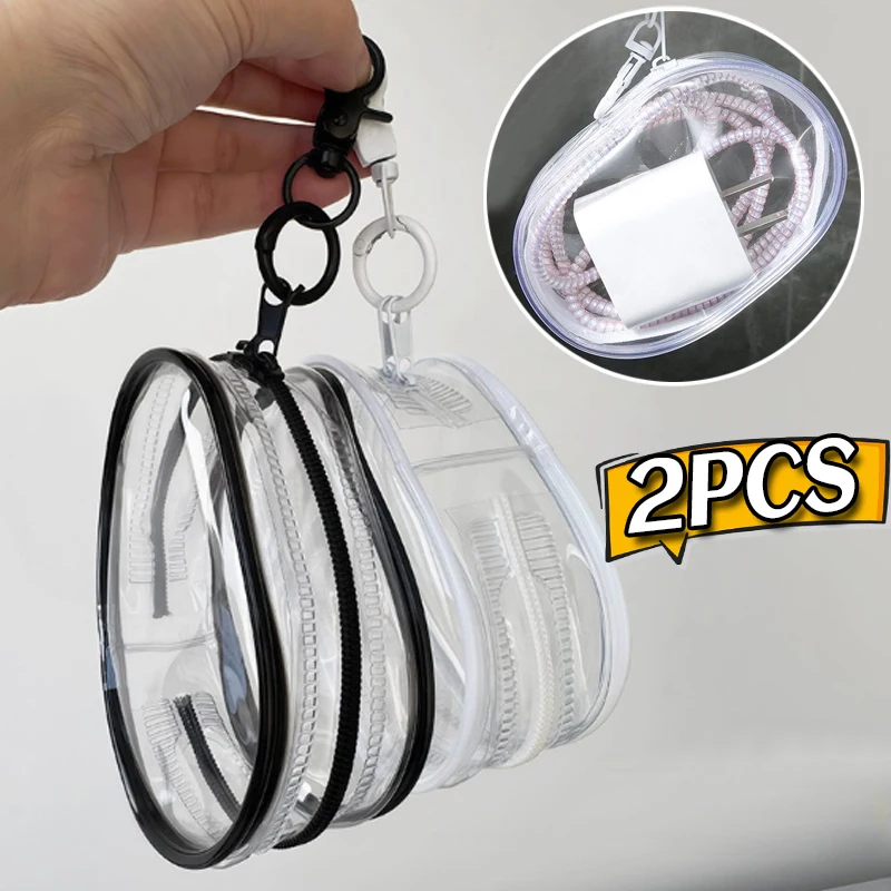 PVC Dustproof Bag Portable Mini Clear Zipper Storage Bag with Keychain Cute Doll Chargers Jewelry Organizer Travel Cosmetic Case
