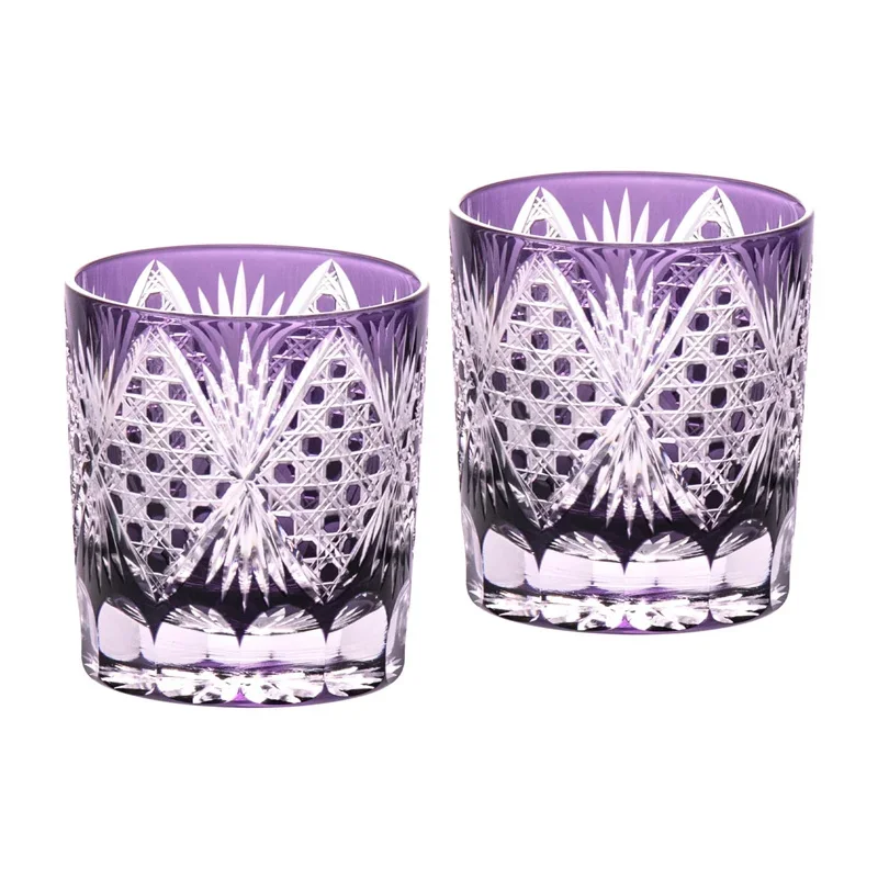 Premium Luxury Whiskey Glass Purple Prismatic EDO Hand Cut Crystal Cup Collection Level Whisky Rock Snifter Dropshipping