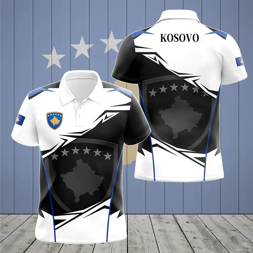 New Kosovo  National Flag Graphic Polo Shirt Kosovo National Emblem Men's Tops  National Day Gifts High Quality Clothing