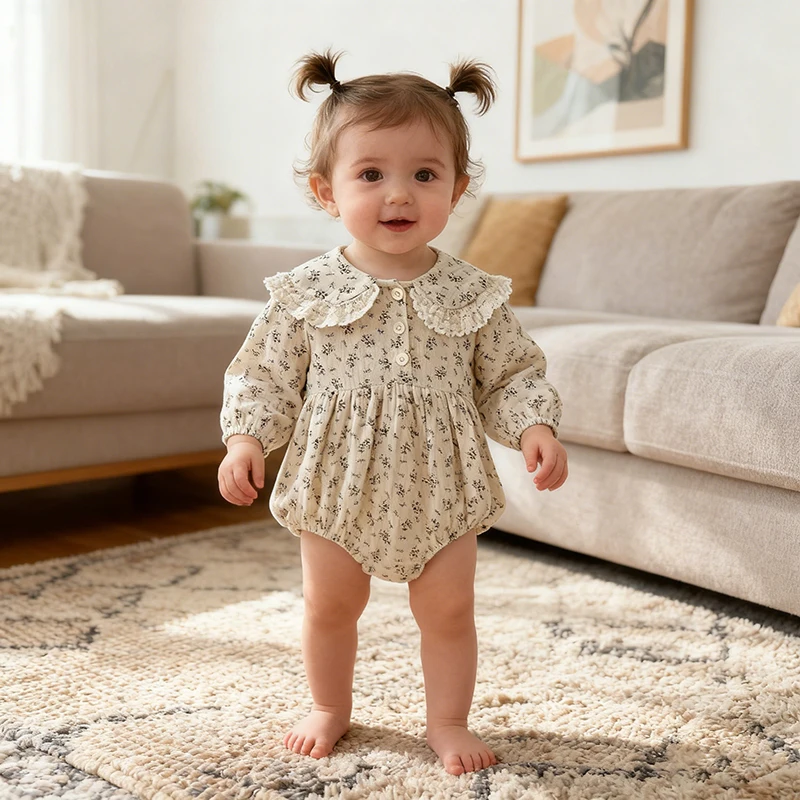ربيع جديد 2026 0-24 متر ملابس داخلية للأطفال الرضع البنات بأكمام طويلة من القطن مطبوع عليها زهور لحديثي الولادة ملابس أطفال بناتي #3