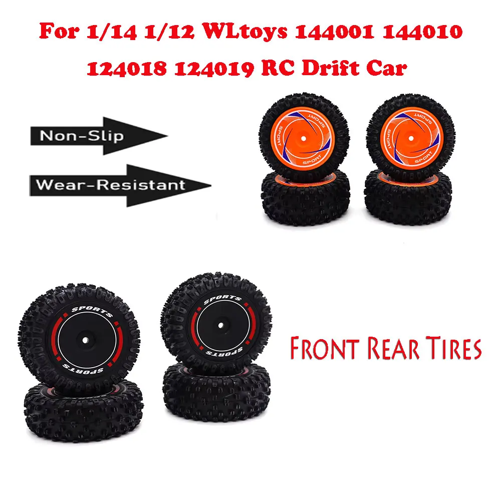 Rubber Front Rear Wheel Hub Tires Non-Slip Wear-Resistant Part For WLtoys 144001 144010 124018 124019 1/12 1/14 RC Drift Car