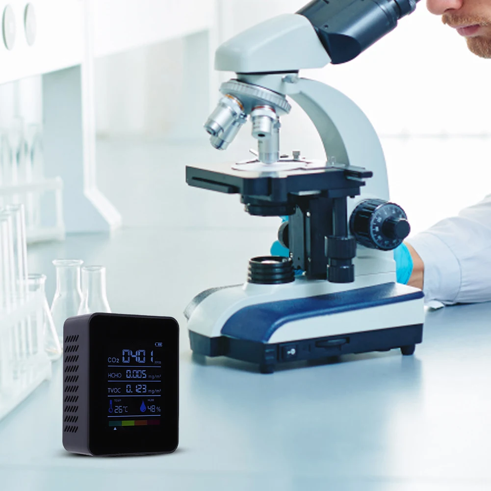 5 في 1 الرقمية المحمولة CO2 متر جهاز قياس درجة الحرارة والرطوبة ثاني أكسيد الكربون TVOC HCHO الكاشف للمنزل مدرسة فندق مكتب سيارة