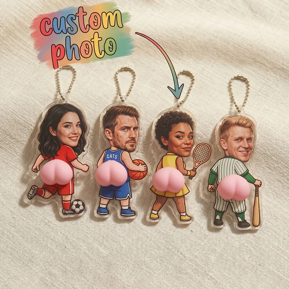 1pc Custom Photo Squishy Butt Acrylic Keychain,Sports Characters,Humorous Creative Present,Car Key Accessories,Bag Hanging Decor