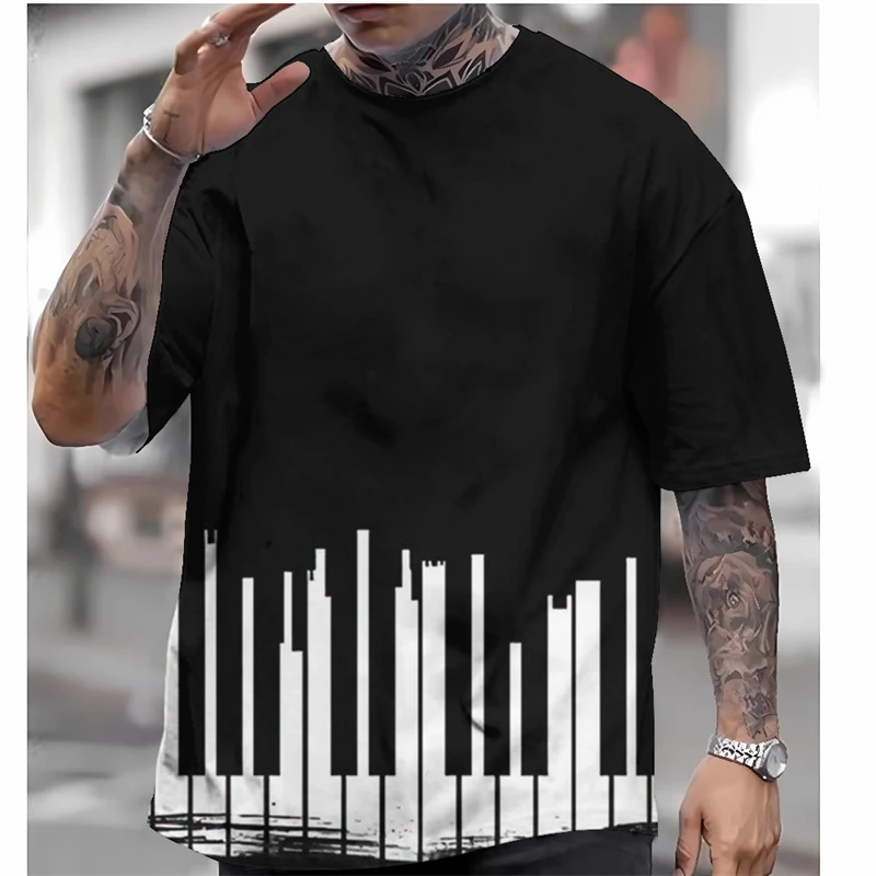 

Fashion Piano Keys Graphics T-shirts Summer Trend Short Sleeve O Neck 3D Musical Notes Printed T Shirts Simple Casual Loose Tees