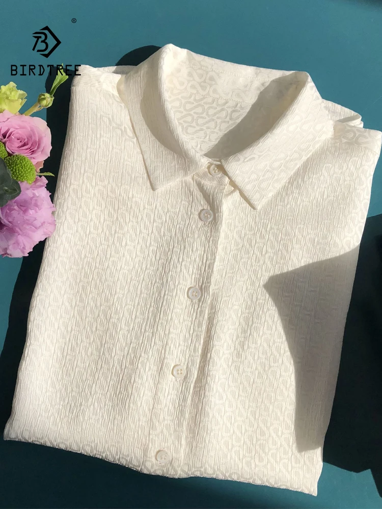 

BirdTree-20 MM 100% Silk Elegant Shirt, Women Long Sleeve Jacquard, Romantic Vintage Commute Loose Blouse, 2025 Autumn T57428CC