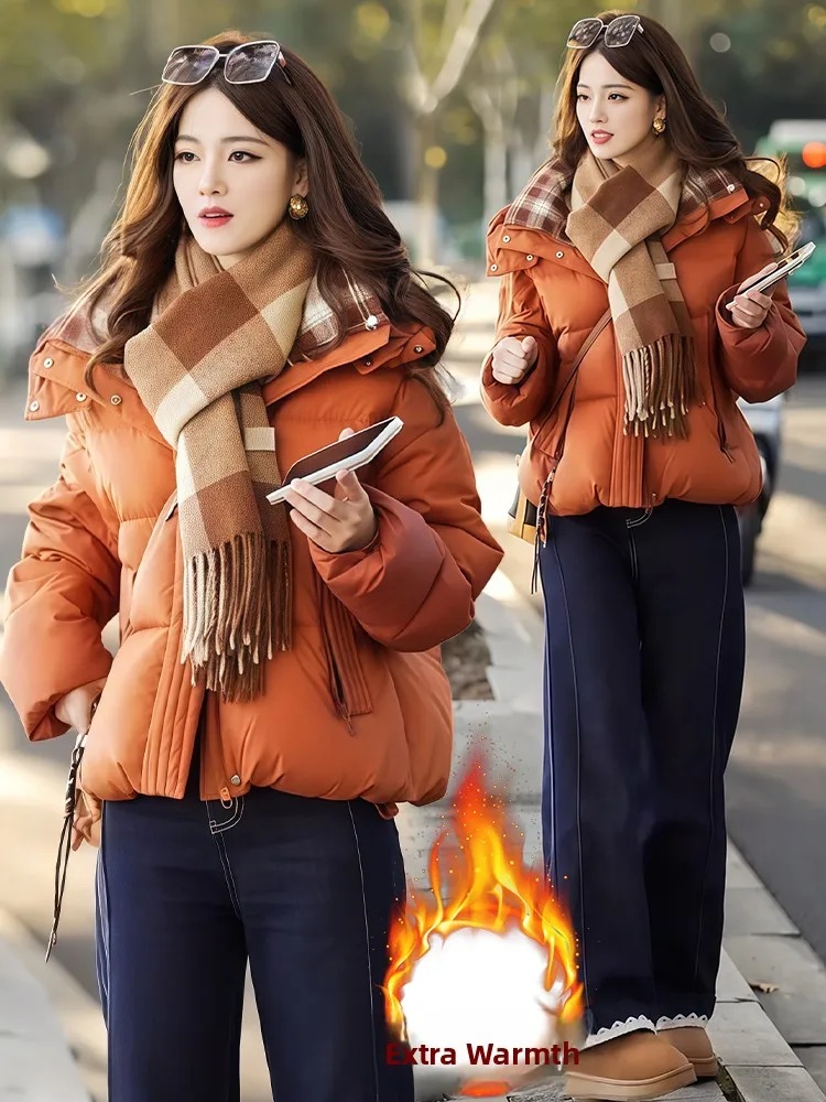 여성용 테이니드 오트 코튼 후드 재킷 2025 겨울 신상 데일리웨어 레이지 스타일 안감 따뜻한 여성 패션