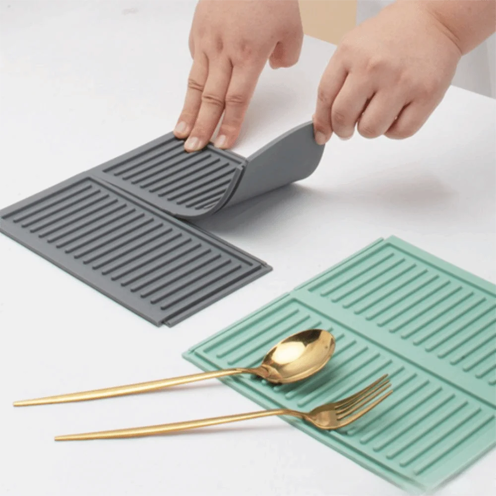 2 Piece Silicone Counter Top Drying Mat Splicing Non-Slip Insulated Mat Heat-resistant Strip Groove Place Mat Sink Edge