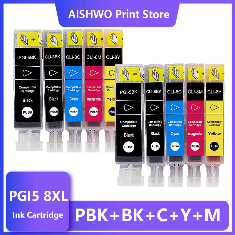 ASW Compatible Ink Cartridges PGI-5 CLI-8 PGI5 CLI8 for Canon PIXMA iP4200 iP4300 iP4500 MP500 iP5200 MP530 MP600 MP610 MP800