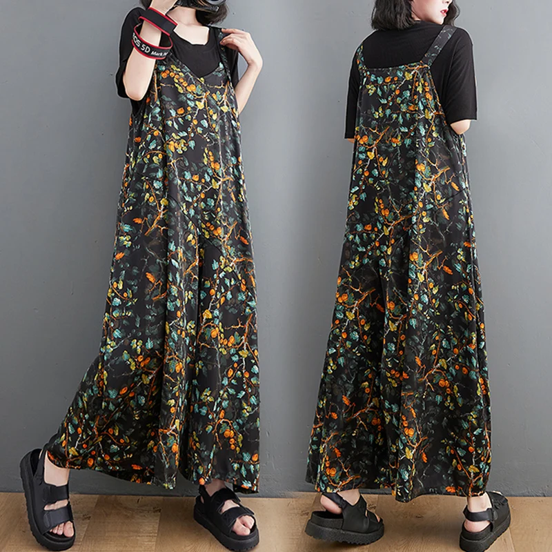 

Повседневные брюки трапециевидной формы с цветочным принтом, женская одежда больших размеров, скрытые бедра, мясо, скрывающие широкие брюки, длинные брюки с цветочным принтом