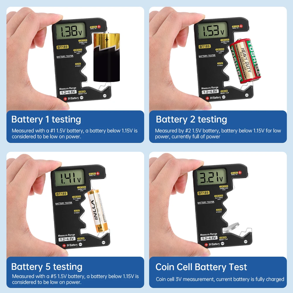 Tester batteria multifunzione display LCD a tensione di controllo batteria universale per batteria a bottone AA AAA 9V 1.5V/3V