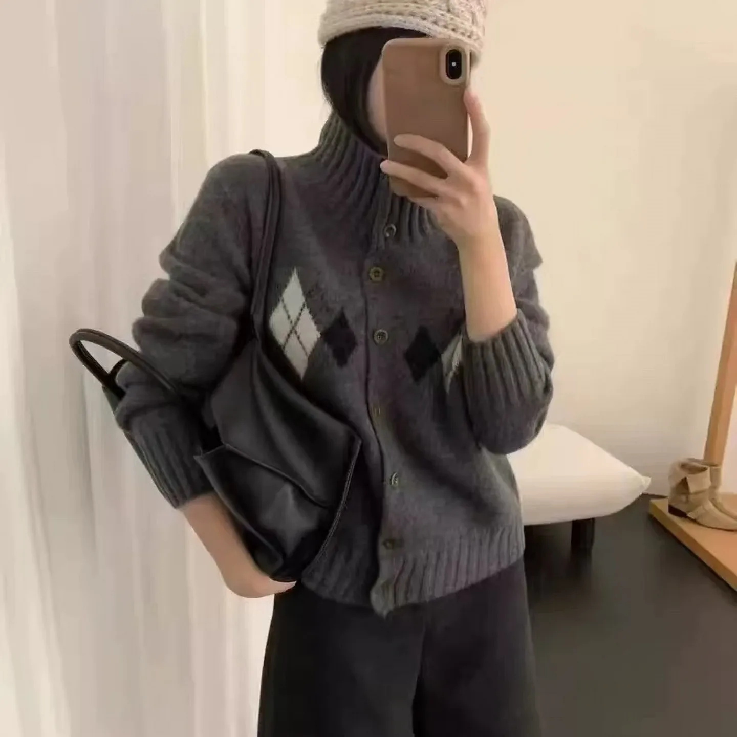 Autumn and winter 100% pure wool sweater turtleneck knitted cardigan women's button sweater thickened long-sleeved coat