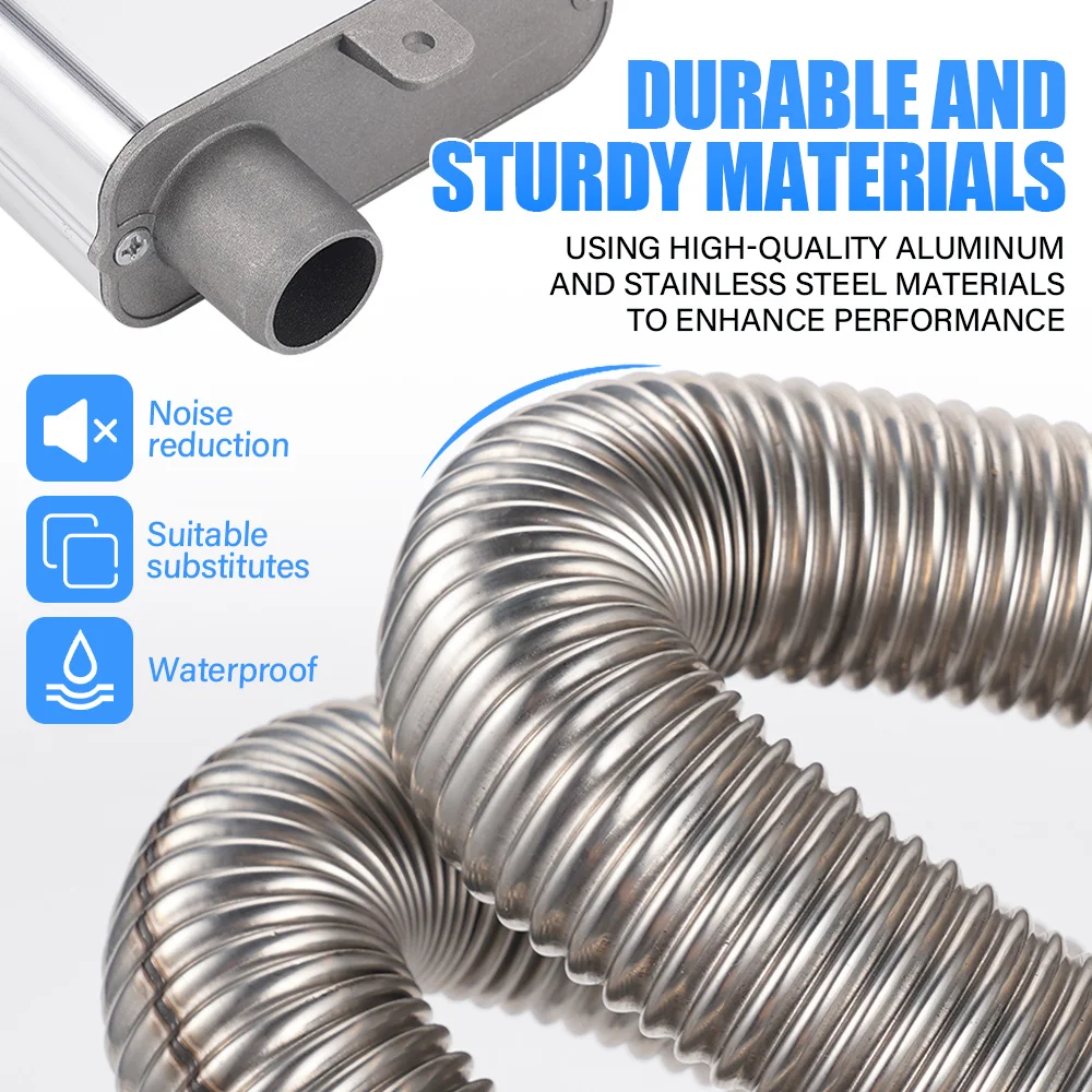 

24mm 19mm ID Exhaust Muffler Silencer Kit 2m Pipe With Cotton 4 Clamps For Diesel Parking Heater Rv Truck Aluminum Alloy Silver