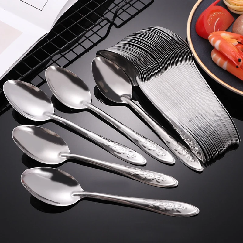 5/10pcs Stainless Steel Teaspoon Silver Mirror Flatware Soup Rice Dinner Dessert Watermelon Spoons Tableware Kitchen Utensils