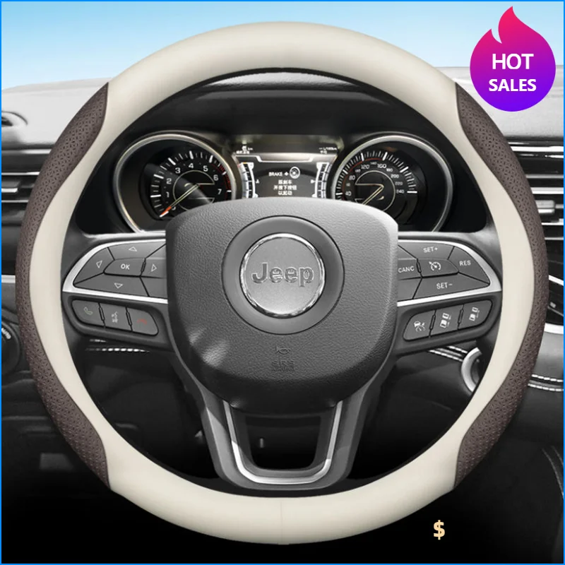 

Leather Car Steering Wheel Cover for Jeep Grand Cherokee L Wagoneer L Compass 2014 -2017 2018 2019 2020 2021 - 2024 Accessories