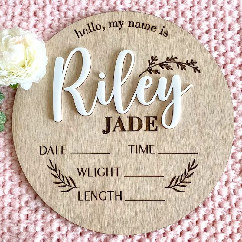 Personalized Baby Name Announcement Sign Custom 3D Wood Baby Name Plaque Newborn Gift Idea Nursery Decoration Baby Arrival