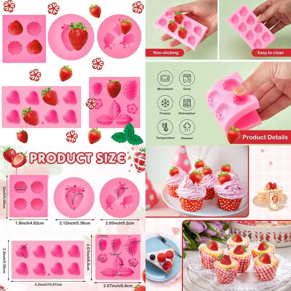 

5 pcs strawberry baking mold silicone handmade candy jelly bakeware 3d flower strawberry embed silicone fruit shape pastry mold