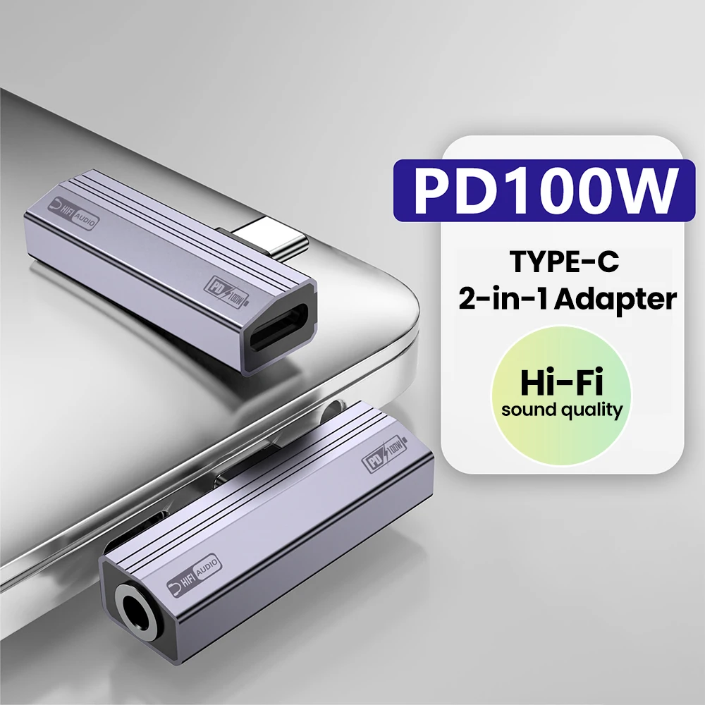 

Аудиоадаптер типа C 2-в-1 PD100W, универсальный преобразователь для наушников 3,5 мм с быстрой зарядкой для iphone 15 16 17, телефонный разъем Samsung