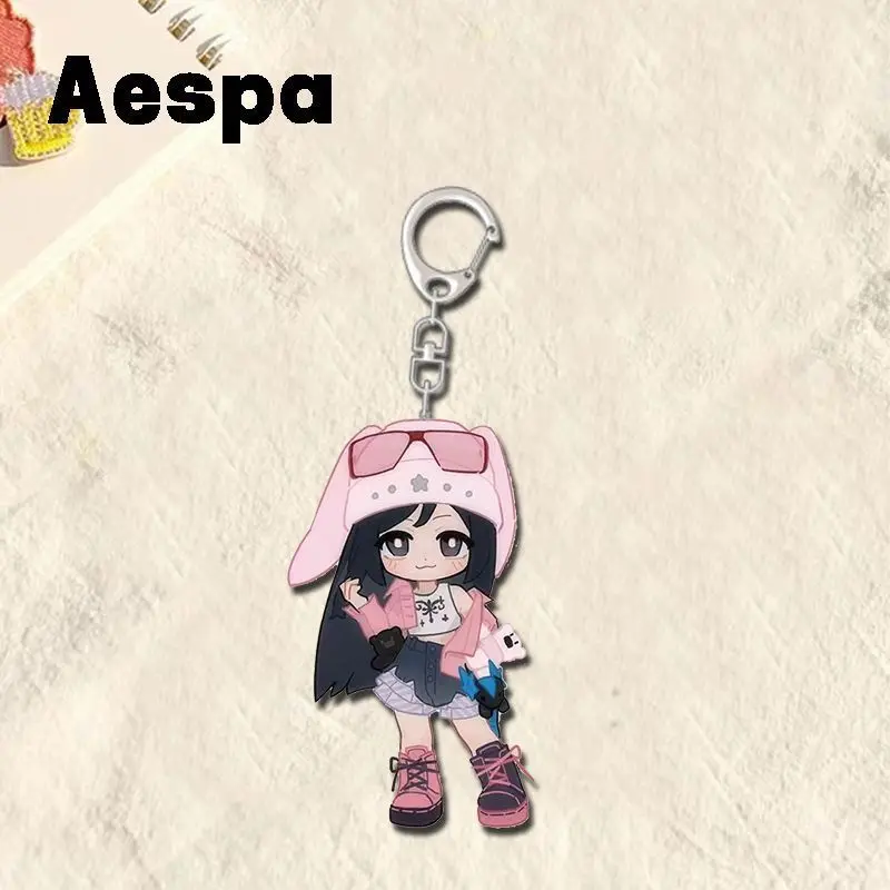 4 Pcs Aespas Q Version Transparent Acrylic Keychain Cartoon Pattern Bag Charm Handbag Backpack Decor - view 3