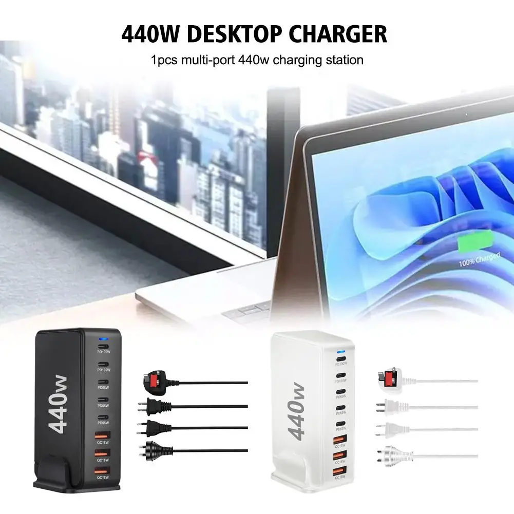 440W Desktop Charger Gallium Nitride (GaN) PD Multifunctional USB-C Output USB-A Charger High Power Q4E2