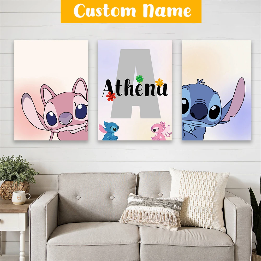 شخصية غرزة طباعة ملصق 3 قطعة غرزة اسم مخصص المشارك الحضانة جدار الفن فتاة غرفة ديكور اسم مخصص قماش اللوحة