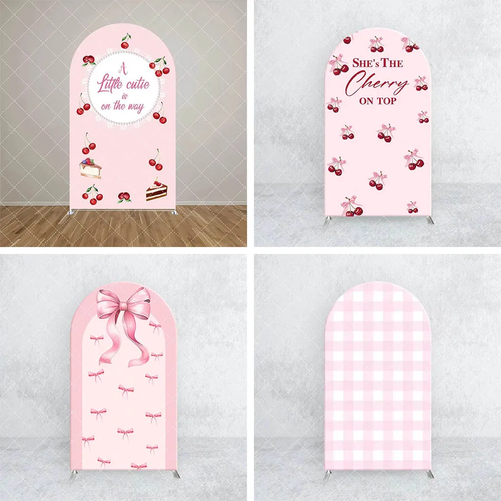 

Mehofond Pink Bows Backdrop Girl First Birthday Party Baby Shower Cover Chiara Arch Wall Cherry Background Wedding Decoration