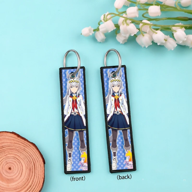 Uma Musume Pretty Derby Anime Jet Tag Keychain Fabric Key Strap with Character Print Double-Sided Lanyard Keyrings for Backpack view 2