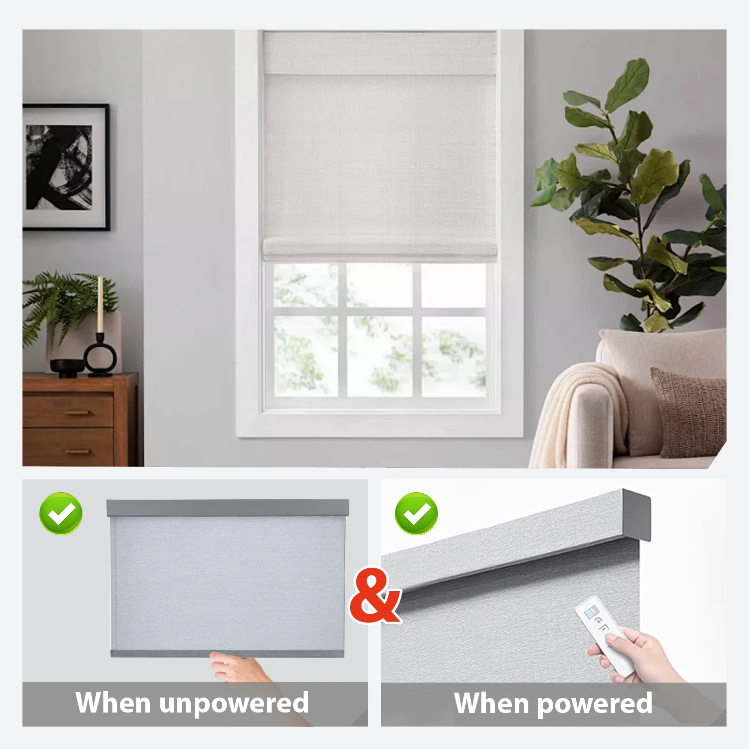 Custom Superior Quality Polyester Wireless  Smart Google WiFi App Control Stop Free Roller Blinds For House view 5