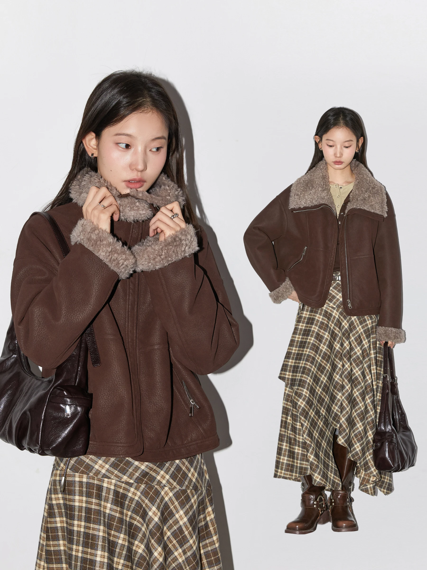 CHIC VEN Moda Donna Giacche in ecopelle Slim Streetwear Giacca in pelle scamosciata femminile Cappotto corto da moto Autunno Inverno 2025