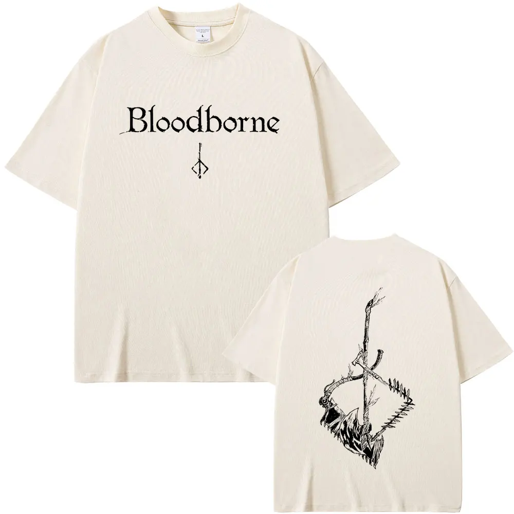 Hot Sale New Game Bloodborne T Shirt Vintage Horror Hunter Merch T-shirt Men Women Clothing Casual Oversized Crewneck T-shirts