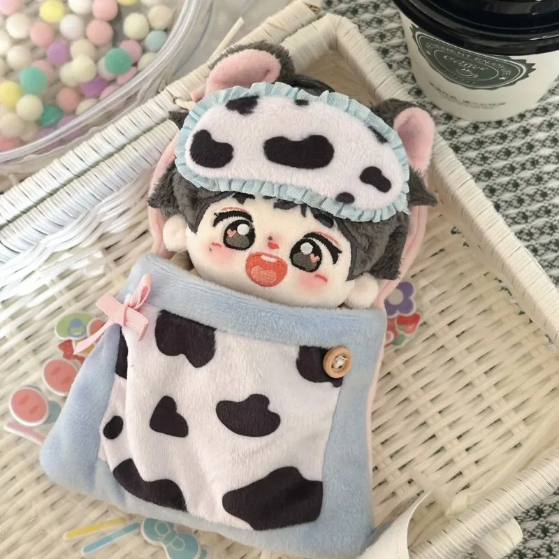 10cm cotton doll sleeping bag, cute cow plush blanket, baby clothes, cotton doll sleeping bag, cow eye mask