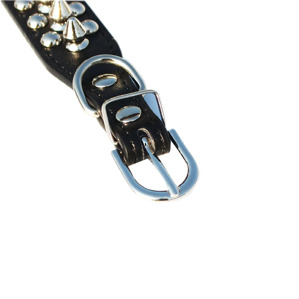 

Adjustable Pet Collar Black PU Studded Durable Dog Puppy Collar Size - Rivet Dog Leash Attachment