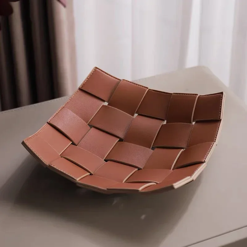 

Лоток для кладона, чаша для ключей из искусственной кожи, двусторонний кошелек для телефона, настольный лоток для хранения монет, органайзер, тумбочка квадратного плетения