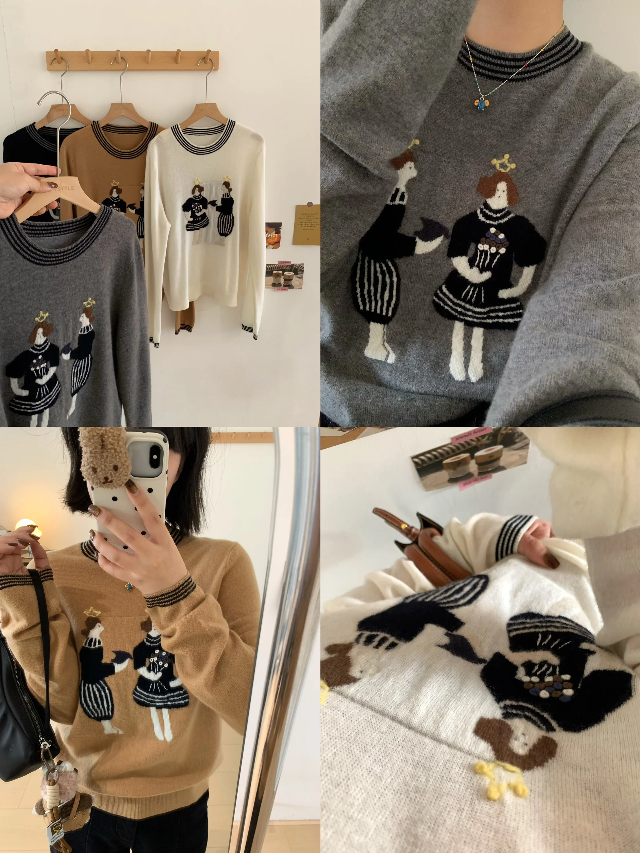 

Женский шерстяной вязаный свитер XFYSLE с круглым вырезом, вышивкой и цветочным узором, мягкий, уютный, зимний, в корейском стиле