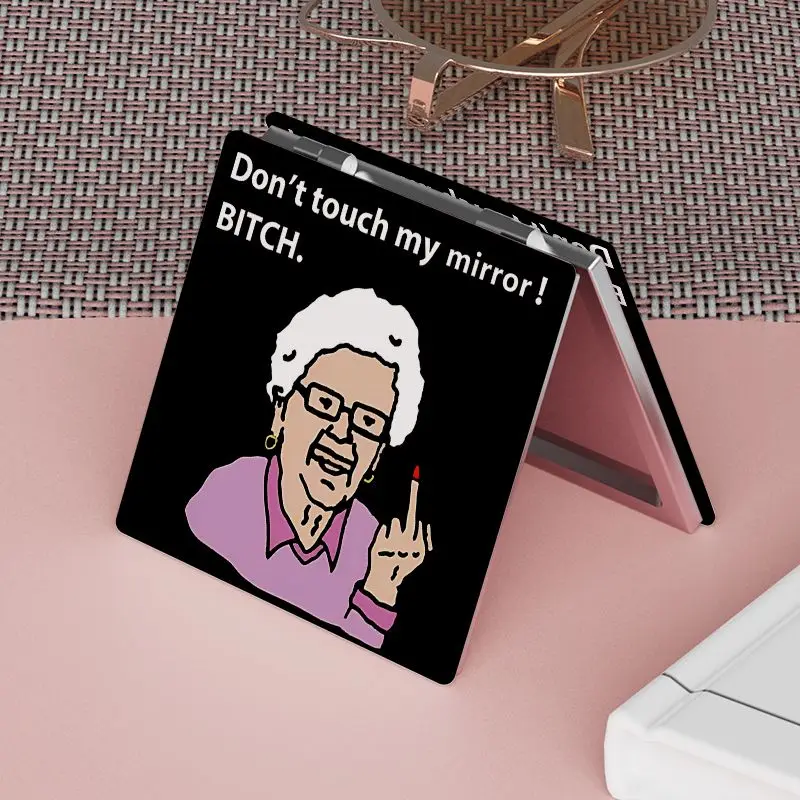 مرآة صغيرة مخصصة على الوجهين، مرآة مكياج محمولة، مرآة جيب مضحكة، مرآة جيب صغيرة قابلة للطي