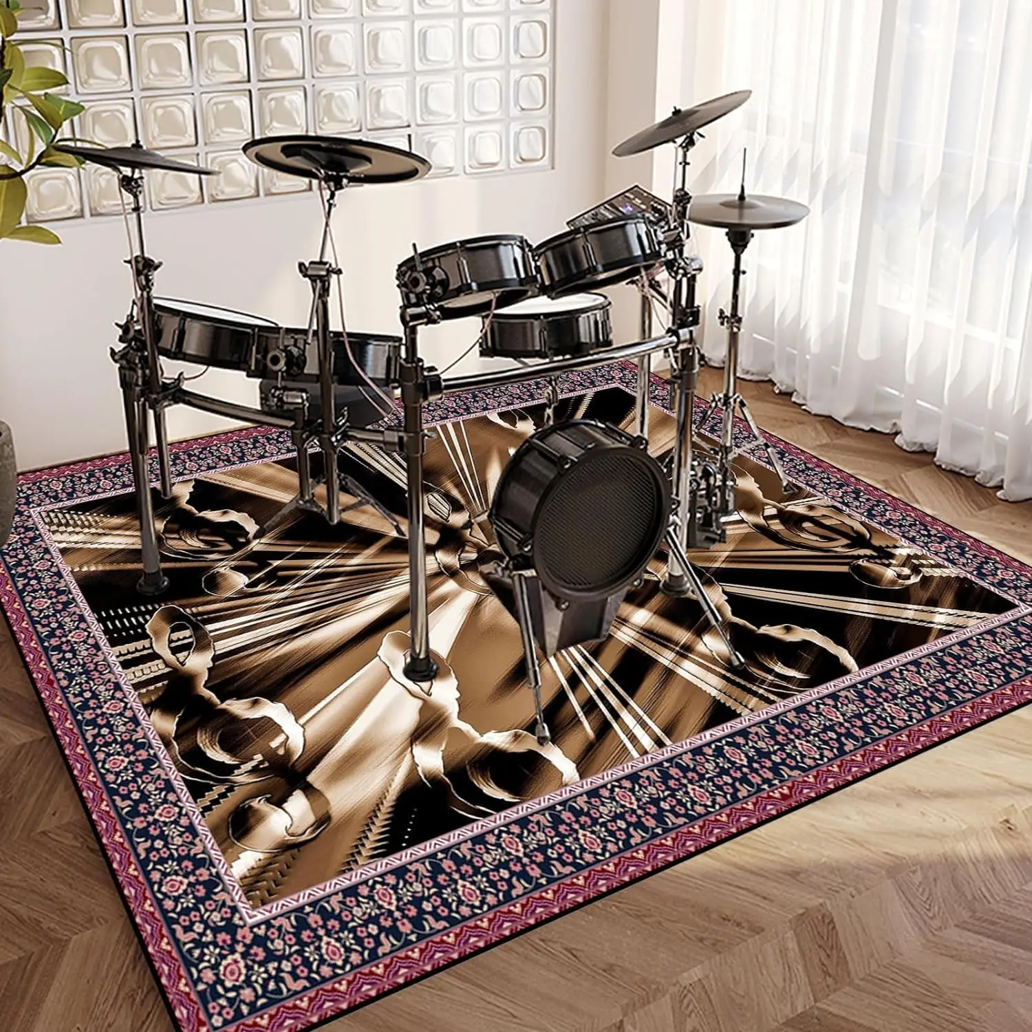 All-in-One Drum Mat, Non-Slip Soundproofing Rug for Bass Drum, Snare, Electronic Kits, Protective Equipment Floor Covering