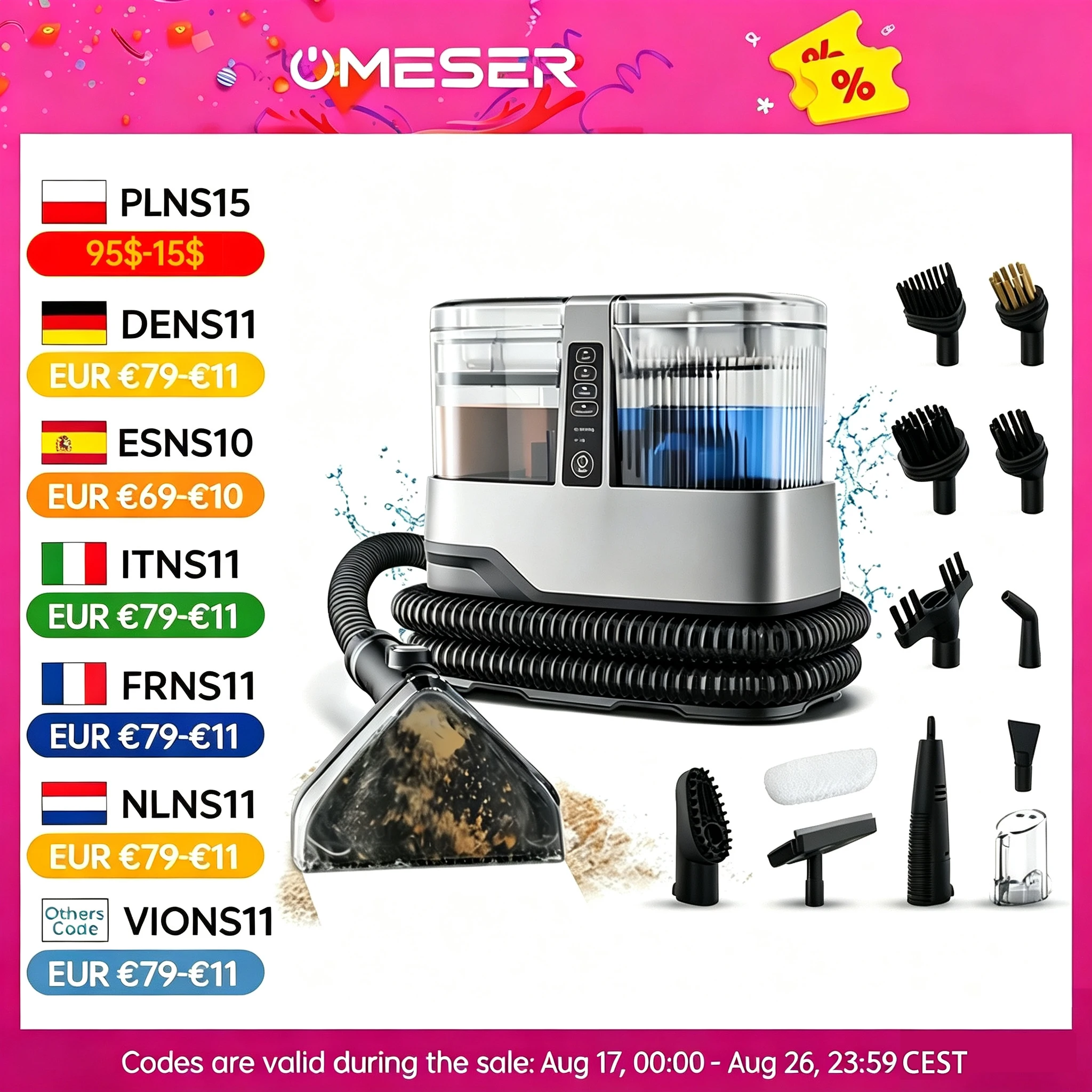 Image of OMESER 1800 W 17 kPa Dampf-Teppichreiniger-Maschine 13 IN 1, tragbares Mehrzweck-Trocken- und Nassreinigungsprodukt für Polster- und Autositz