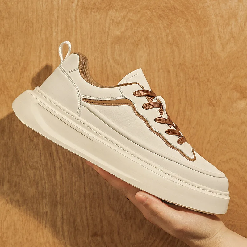 

Модные мужские кожаные повседневные кроссовки на толстой подошве, молодежные массивные кеды на платформе