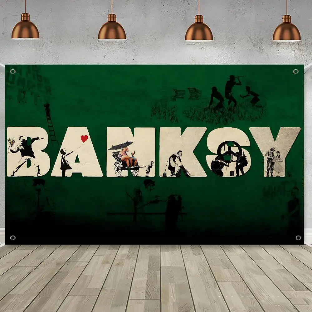 Banksy Graffiti DIY Flag For Family Group Photo Living Room Home Dorm Decor Wall Art Decor Banner